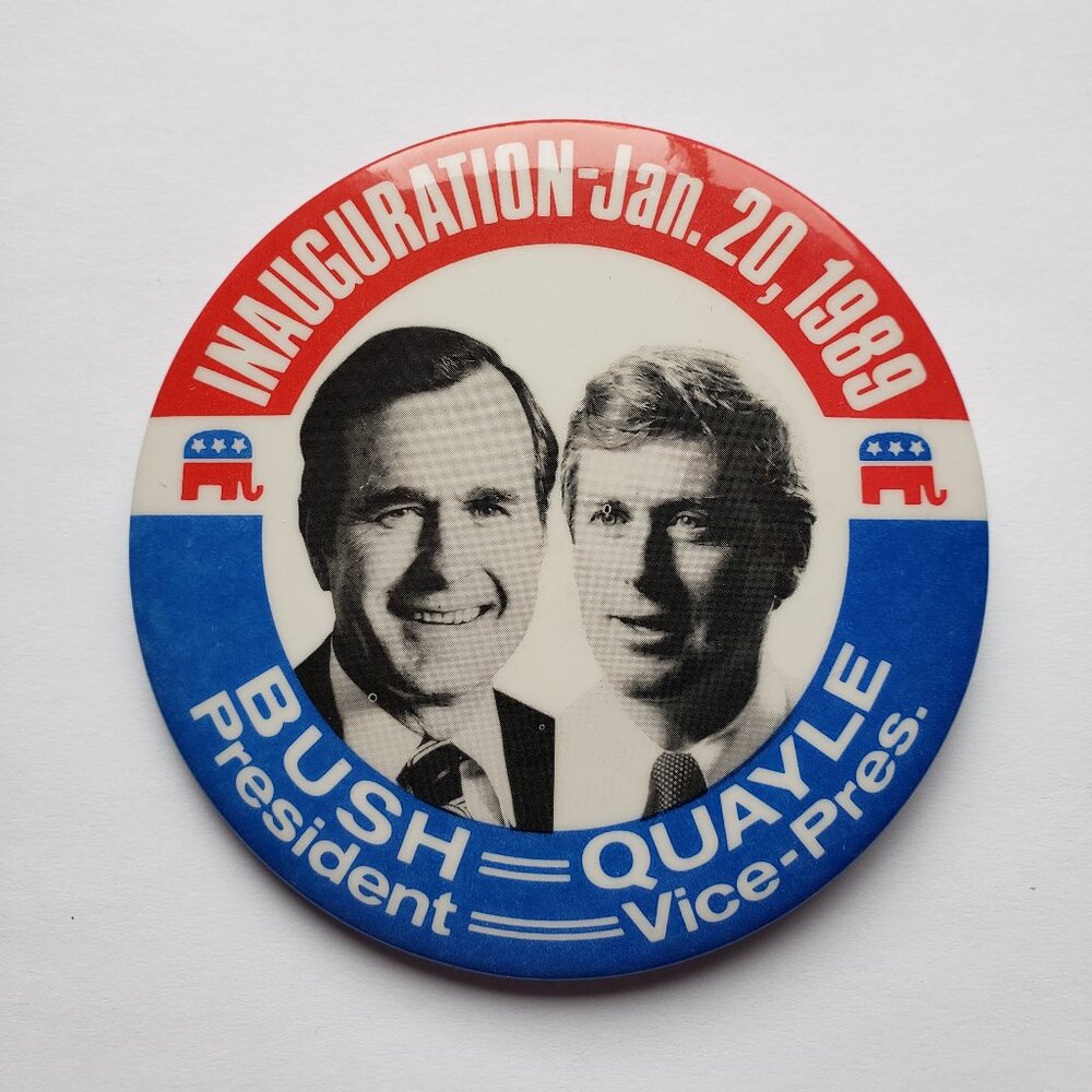 Bush President Quaule Vice Pres Inaugaration Jan 20 1989 Pinback Button Pin A